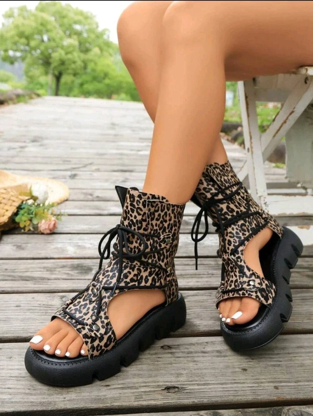 NEW Platform Peep Toe Lace-Up Sandals With Thick Bottoms